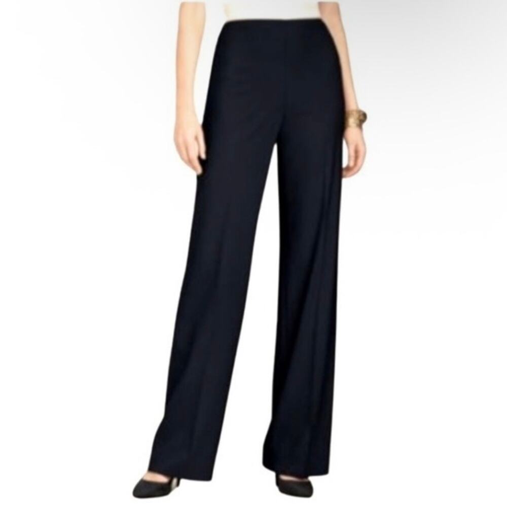 Talbots Sz 14 Black Hollywood Pants Trousers Side Zip Crepe Wide Leg Careerwear